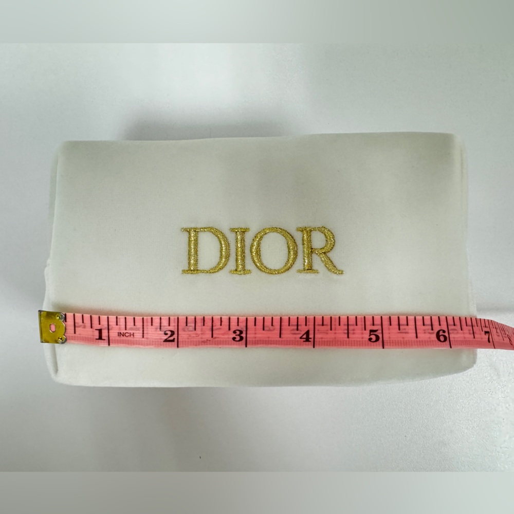 DIOR White Velvet with Gold Logo Pouch - Picture 9 of 11